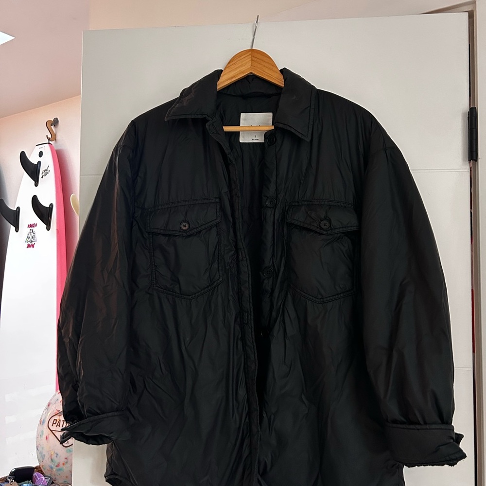 Aritzia Ganna Black Quilted Button-Up Puffer Jacket